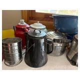 Collection of Vintage Enamelware and Metal Kitchenware