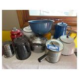 Collection of Vintage Enamelware and Metal Kitchenware