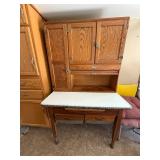 Antique Oak Hoosier Cabinet with Porcelain Top and Flour Bin