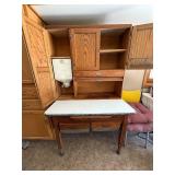 Antique Oak Hoosier Cabinet with Porcelain Top and Flour Bin