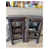 Pair of Wooden Bar Stools with Dark Finish, 29 Inch Height