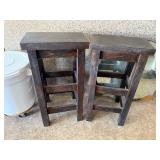 Pair of Wooden Bar Stools with Dark Finish, 29 Inch Height