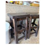 Pair of Wooden Bar Stools with Dark Finish, 29 Inch Height