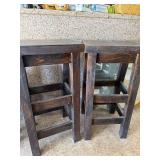 Pair of Wooden Bar Stools with Dark Finish, 29 Inch Height