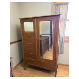Vintage Wooden Wardrobe Armoire with Mirror and Drawers, 63x43x20 in
