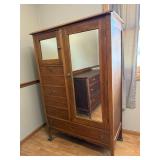 Vintage Wooden Wardrobe Armoire with Mirror and Drawers, 63x43x20 in