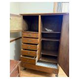 Vintage Wooden Wardrobe Armoire with Mirror and Drawers, 63x43x20 in