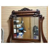 Antique Wooden Dresser with Ornate Mirror and Four Drawers