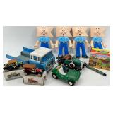 Vintage Toy Car Collection including Tonka with Figures and Plastic Hut Set