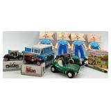 Vintage Toy Car Collection including Tonka with Figures and Plastic Hut Set