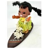 Set of 3 Vintage Forsum Hawaiian Dolls with Hula Outfits and Surfboard