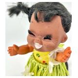 Set of 3 Vintage Forsum Hawaiian Dolls with Hula Outfits and Surfboard