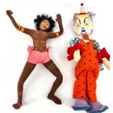 Vintage Holiday Fair 1963 Clown Doll and Felt Tribal Figure Doll