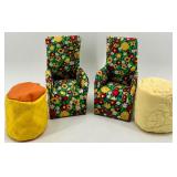 Set of 2 Vintage Floral Doll Armchairs with 2 Doll Ottomans