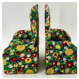 Set of 2 Vintage Floral Doll Armchairs with 2 Doll Ottomans
