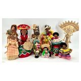 Collection of 12 Vintage Ethnic Dolls, Handmade and Cloth Variations
