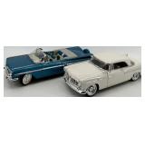 Set of 2 - Diecast Classic Car Models 1959 Chevrolet Convertible and White Coupe
