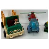 Vintage Fisher-Price Dump Truck, Clear Helicopter, and John Deere Toy Tractor Lot