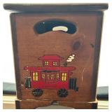 Vintage Wooden Toy Chest with Painted Train Motif