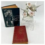 Vintage Books with a Humming Bird Music Box