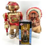 Walking Toby Robot, Native American Bust & Jeff Gordon Bobblehead