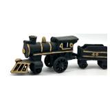 Handcrafted Wooden Train Display Shelf and Cast Iron Train Set