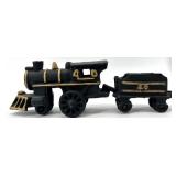 Handcrafted Wooden Train Display Shelf and Cast Iron Train Set
