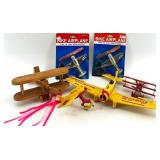 Toy Airplanes Lot - Coca-Cola Plane, Cross Biplane, Wooden Twin-Deck Plane