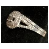 Round-Cut Diamond Cushion-Shaped Double Halo Bridal Set 3/4 ct tw 14K Sterling Sliver Size 5.75