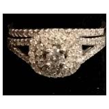 Round-Cut Diamond Cushion-Shaped Double Halo Bridal Set 3/4 ct tw 14K Sterling Sliver Size 5.75