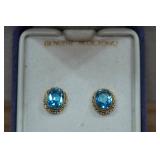 Blue Topaz Earrings - 10k Yellow Gold