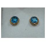 Blue Topaz Earrings - 10k Yellow Gold