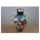 Antique Fostoria Rose Floral Hand Painted Milk Glass Vase