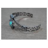 Silver Tone Cuff Bracelet - Turquoise Stone - Buffalo