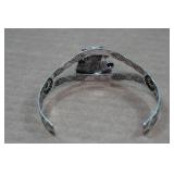 Silver Tone Cuff Bracelet - Turquoise Stone - Buffalo