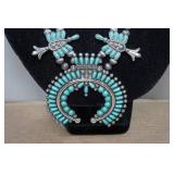 Silver Tone Turquoise Stone Necklace and Earring Set