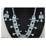 Silver Tone Turquoise Stone Necklace and Earring Set