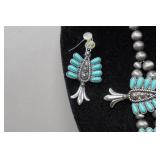 Silver Tone Turquoise Stone Necklace and Earring Set