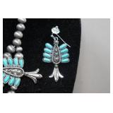 Silver Tone Turquoise Stone Necklace and Earring Set