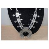 Silver Tone Turquoise Stone Necklace and Earring Set