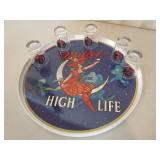 Miller High Life Tray, Shot Glasses