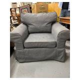 Upholstered Armchair with Removable Cushion in Gray Fabric