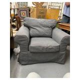 Upholstered Armchair with Removable Cushion in Gray Fabric