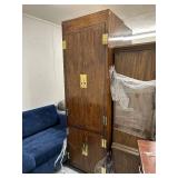 Tall Wooden Storage Cabinet with Shelves and Drawers - - Cabinet one of two, matches Lot 2