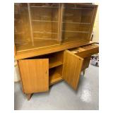 Mid-Century Modern Wood China Hutch with Glass Doors