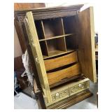 Vintage Ornate Armoire Cabinet with Shelves and Drawers 38x20x68