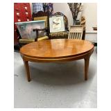 Vintage Quality Lane Made Round Wood Coffee Table with Tapered Legs