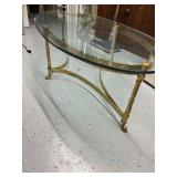 Glass Top Brass Coffee Table with Curved Base