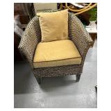 Wicker Armchair with Tan Cushions