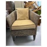 Wicker Armchair with Tan Cushions